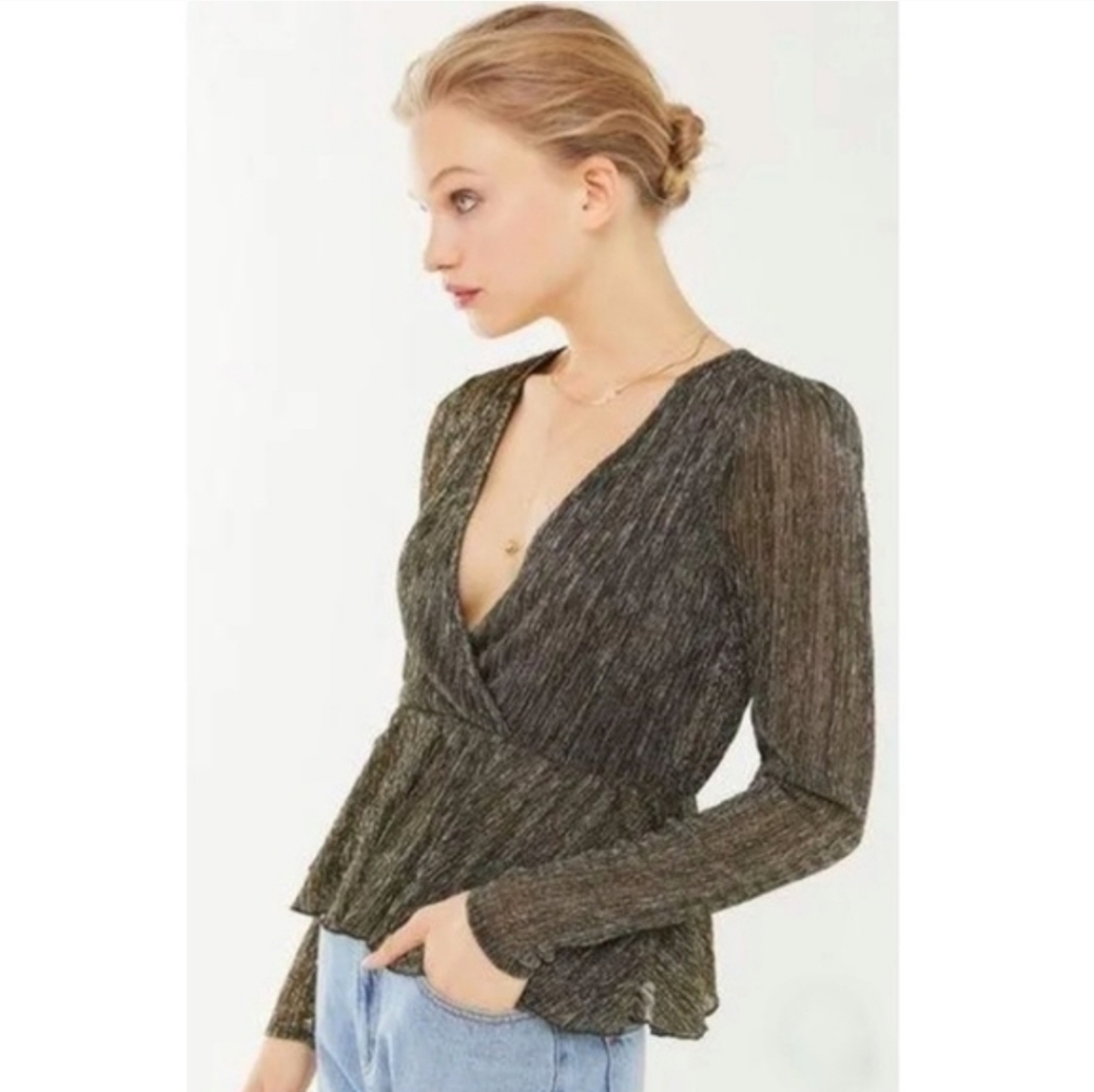 Urban Outfitters Shiny Black and Gold Blouse S
